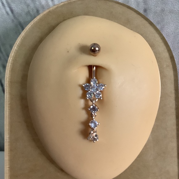 14K Rose Gold Plated Diamond Belly Button - Picture 4 of 4